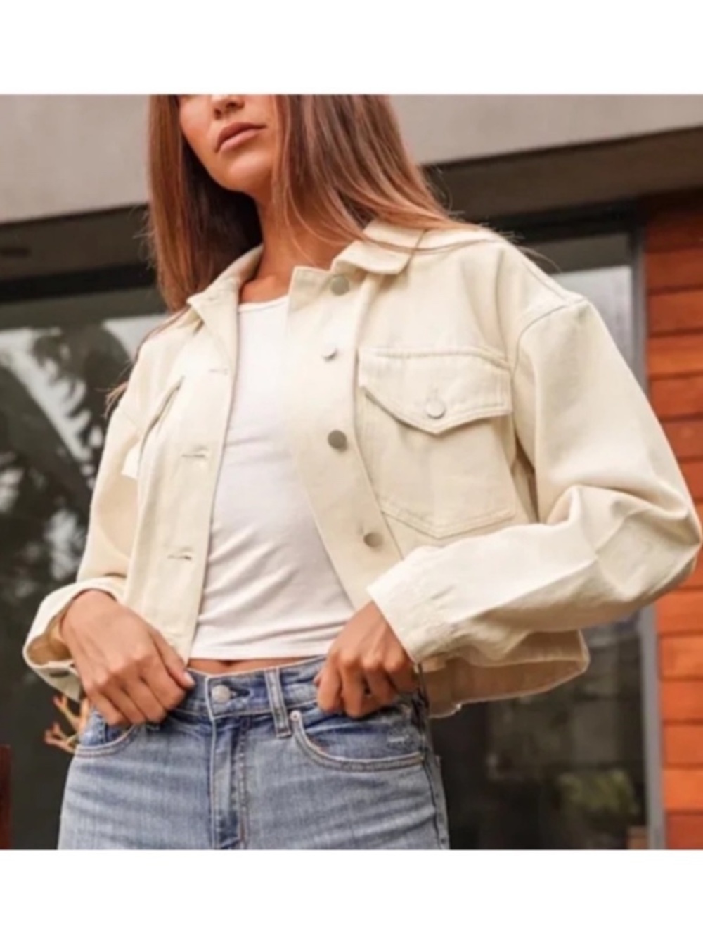 Lulus Heard About You Off-White Cropped Twill Jacket